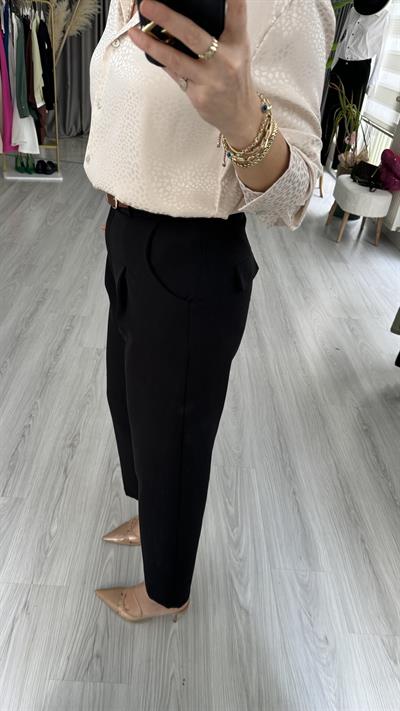 ORJİNAL MODEL TABA KEMERLİ  SİYAH  LİKRALI KREP PANTOLON