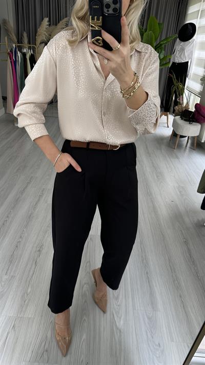 ORJİNAL MODEL TABA KEMERLİ  SİYAH  LİKRALI KREP PANTOLON