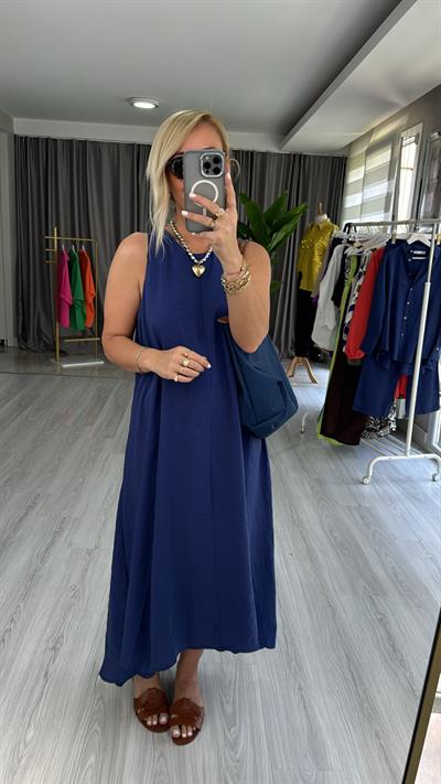 ORJİNAL MODEL TENCEL LACİVERT ELBİSE