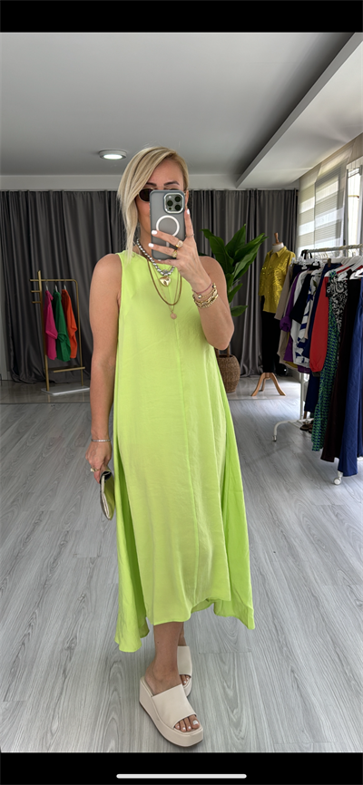 ORJİNAL MODEL TENCEL NEON YEŞİL ELBİSE