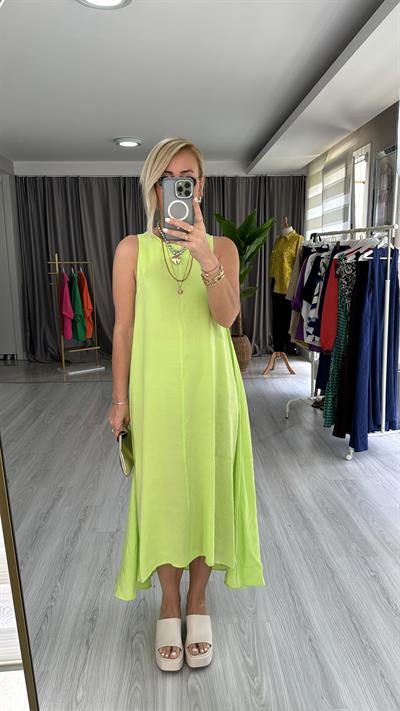 ORJİNAL MODEL TENCEL NEON YEŞİL ELBİSE