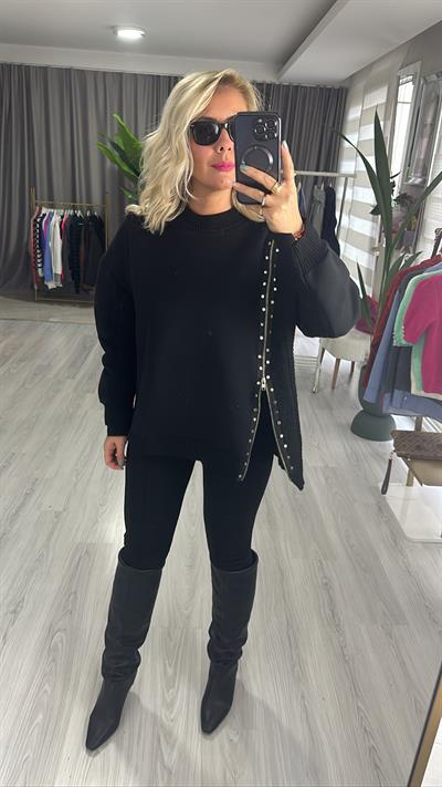 ORJİNAL MODEL TRİKOLU FERMUARLI SİYAH SWEATSHİRT