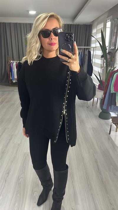 ORJİNAL MODEL TRİKOLU FERMUARLI SİYAH SWEATSHİRT