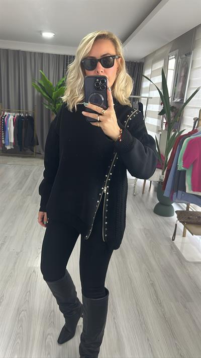 ORJİNAL MODEL TRİKOLU FERMUARLI SİYAH SWEATSHİRT