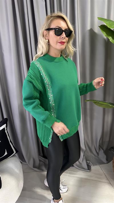 ORJİNAL MODEL TRİKOLU FERMUARLI YEŞİL SWEATSHİRT