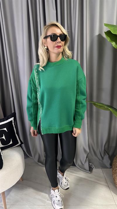 ORJİNAL MODEL TRİKOLU FERMUARLI YEŞİL SWEATSHİRT