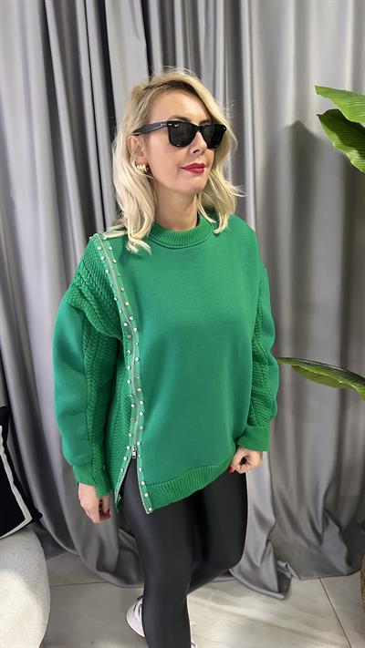 ORJİNAL MODEL TRİKOLU FERMUARLI YEŞİL SWEATSHİRT