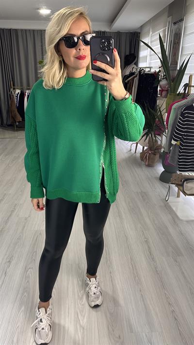 ORJİNAL MODEL TRİKOLU FERMUARLI YEŞİL SWEATSHİRT