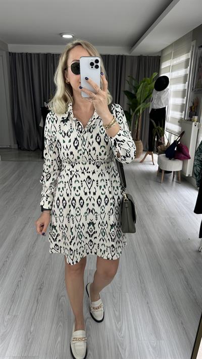 ORJİNAL MODEL YEŞİL DESENLİ ELBİSE