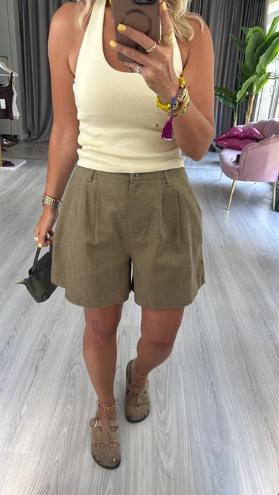 Pamuk Keten Haki Şort