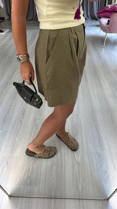 Pamuk Keten Haki Şort