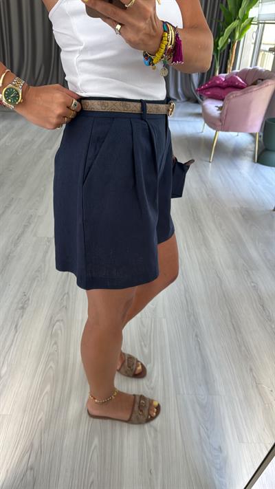 Pamuk Keten Lacivert Şort