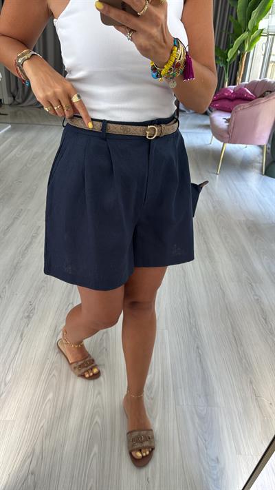 Pamuk Keten Lacivert Şort
