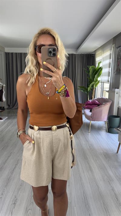 Pamuk Keten Naturel Şort