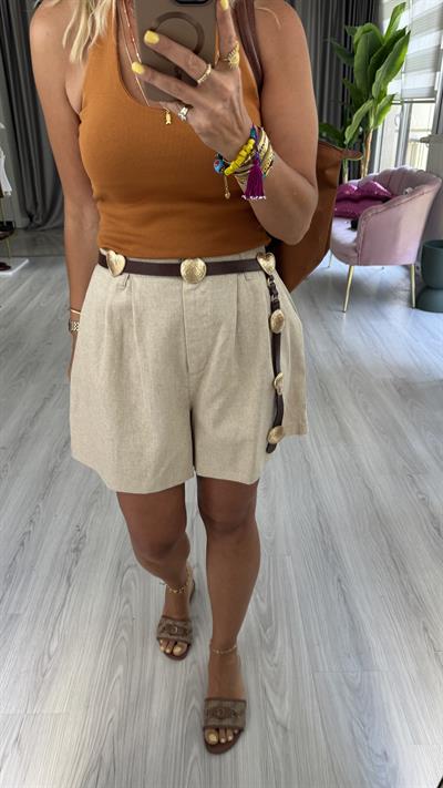 Pamuk Keten Naturel Şort