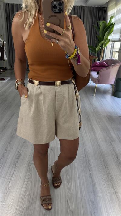 Pamuk Keten Naturel Şort