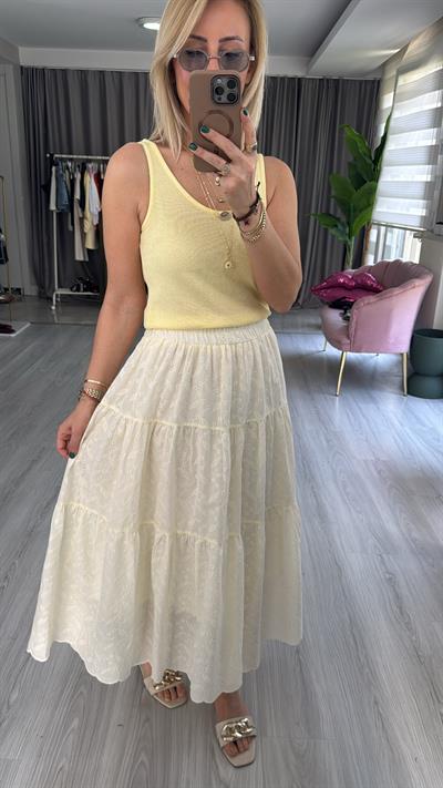 Pamuklu Astarlı Sarı Fisto Etek