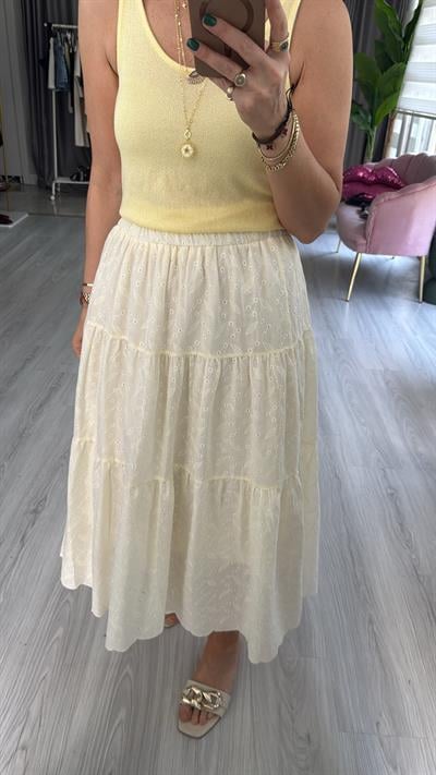 Pamuklu Astarlı Sarı Fisto Etek