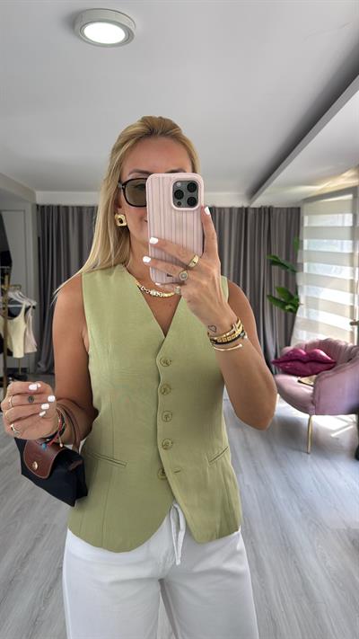 Pamuklu Çağla Blazer Yelek