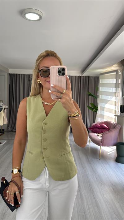Pamuklu Çağla Blazer Yelek