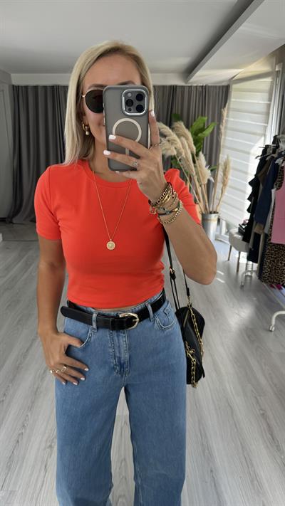 Pamuklu Kırmızı Crop Tişört