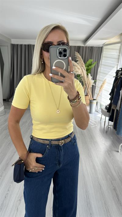 Pamuklu Sarı Crop Tişört
