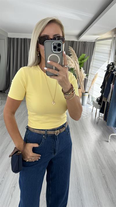 Pamuklu Sarı Crop Tişört