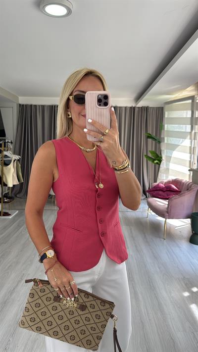 Pamuklu Vişne Blazer Yelek