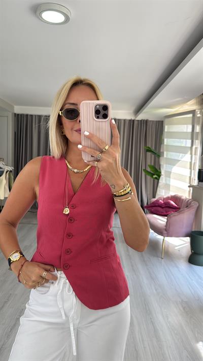 Pamuklu Vişne Blazer Yelek