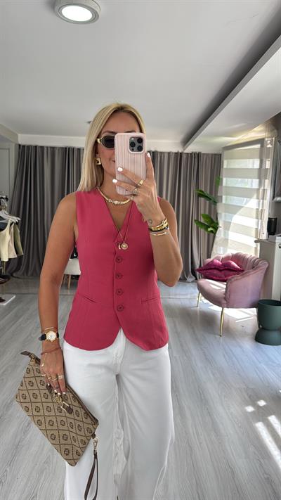 Pamuklu Vişne Blazer Yelek