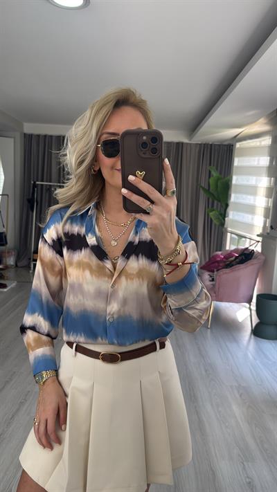 Pastel Desenli Saten Gömlek