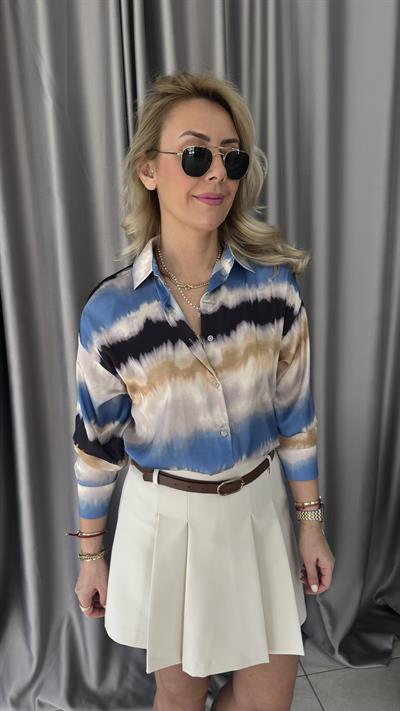 Pastel Desenli Saten Gömlek