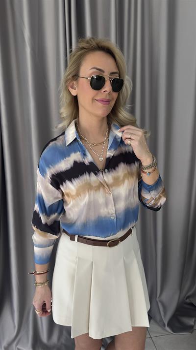 Pastel Desenli Saten Gömlek