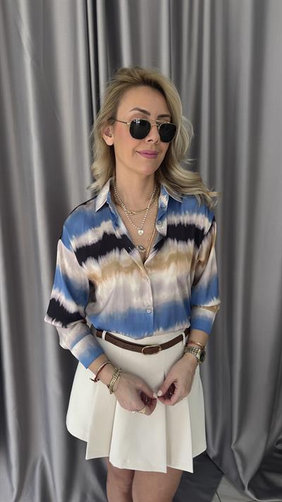 Pastel Desenli Saten Gömlek