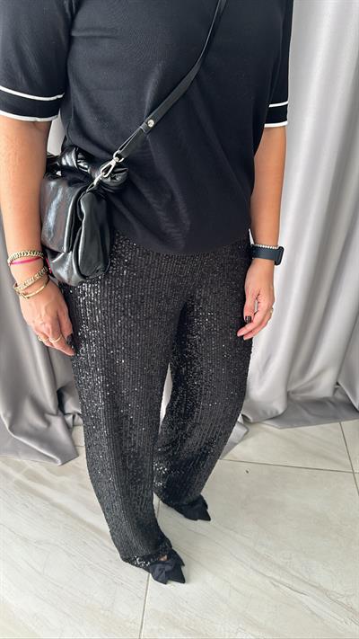 PAYETLİ BELİ LASTİKLİ SİYAH PANTOLON