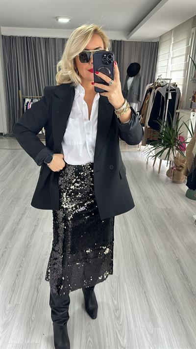 PAYETLİ SİYAH ÇAN ETEK