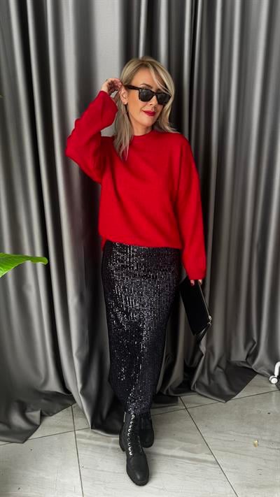 Payetli Yırtmaç Detay Antrasit Etek