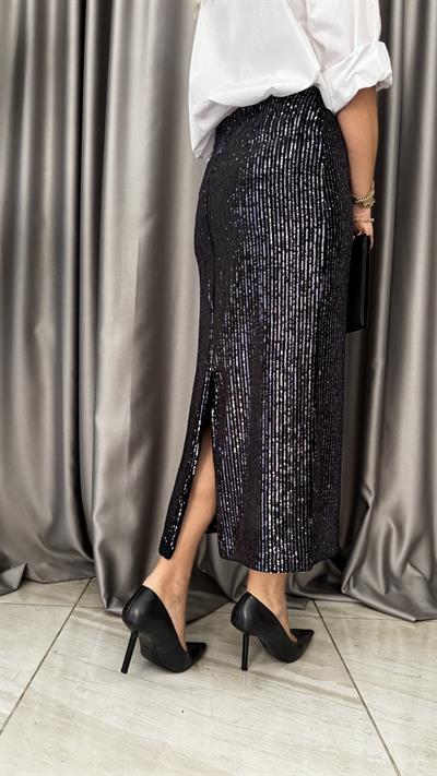 Payetli Yırtmaç Detay Antrasit Etek