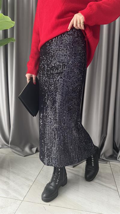 Payetli Yırtmaç Detay Antrasit Etek