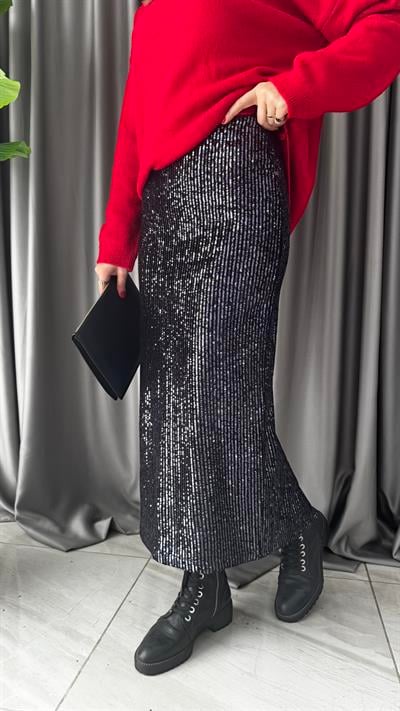 Payetli Yırtmaç Detay Antrasit Etek