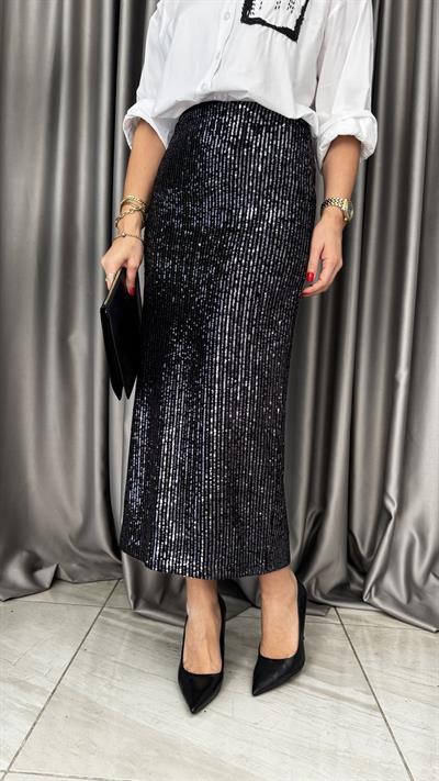 Payetli Yırtmaç Detay Antrasit Etek