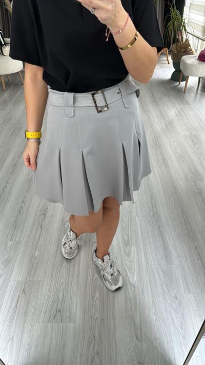 PİLELİ, KEMERLİ ŞEHİR BOY GRİ ETEK