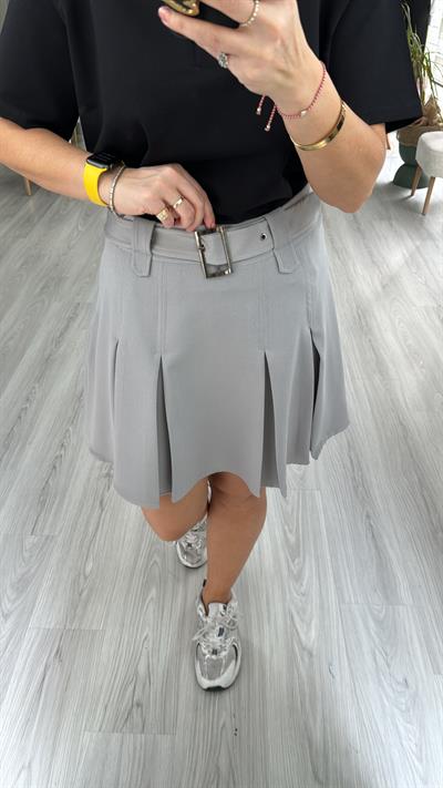 PİLELİ, KEMERLİ ŞEHİR BOY GRİ ETEK