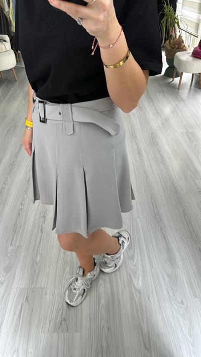 PİLELİ, KEMERLİ ŞEHİR BOY GRİ ETEK