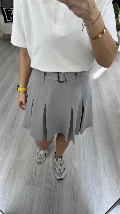 PİLELİ, KEMERLİ ŞEHİR BOY GRİ ETEK