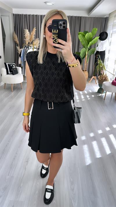 PİLELİ, KEMERLİ ŞEHİR BOY SİYAH ETEK