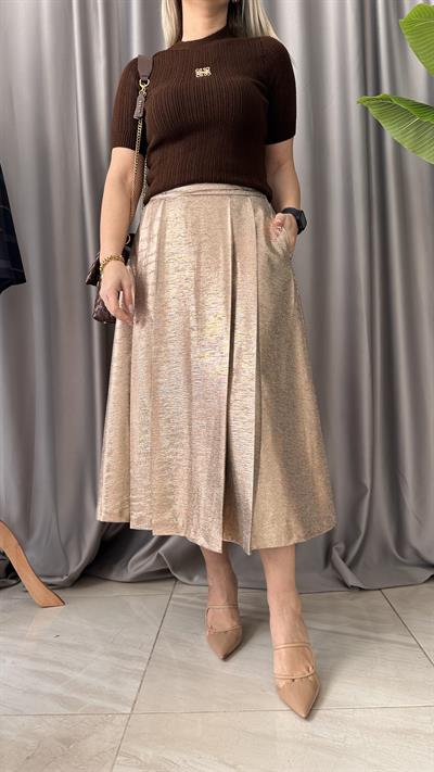 PİLELİ, KLOŞ, MİDİ BOY ROSE-GOLD ETEK