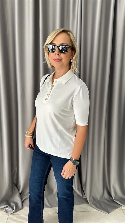 POLO YAKA, DÜĞMELİ, KISAKOL, EKRU TRİKO