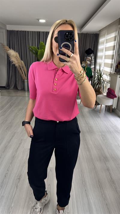 POLO YAKA, DÜĞMELİ, KISAKOL, FUŞYA TRİKO