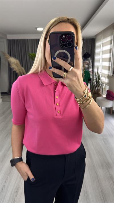 POLO YAKA, DÜĞMELİ, KISAKOL, FUŞYA TRİKO